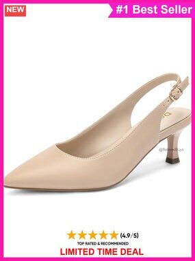 PU Leather Slingback Kitten Heel Pointed Toe Low Heel Pumps